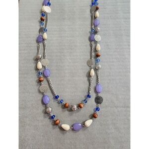 BOCAR Signed Double Strand Station Necklace Purple Silver Tone FREE $HIPPING!!‎